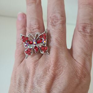 vintage sparkling red crystal butterfly statement ring y2K style size 6.5